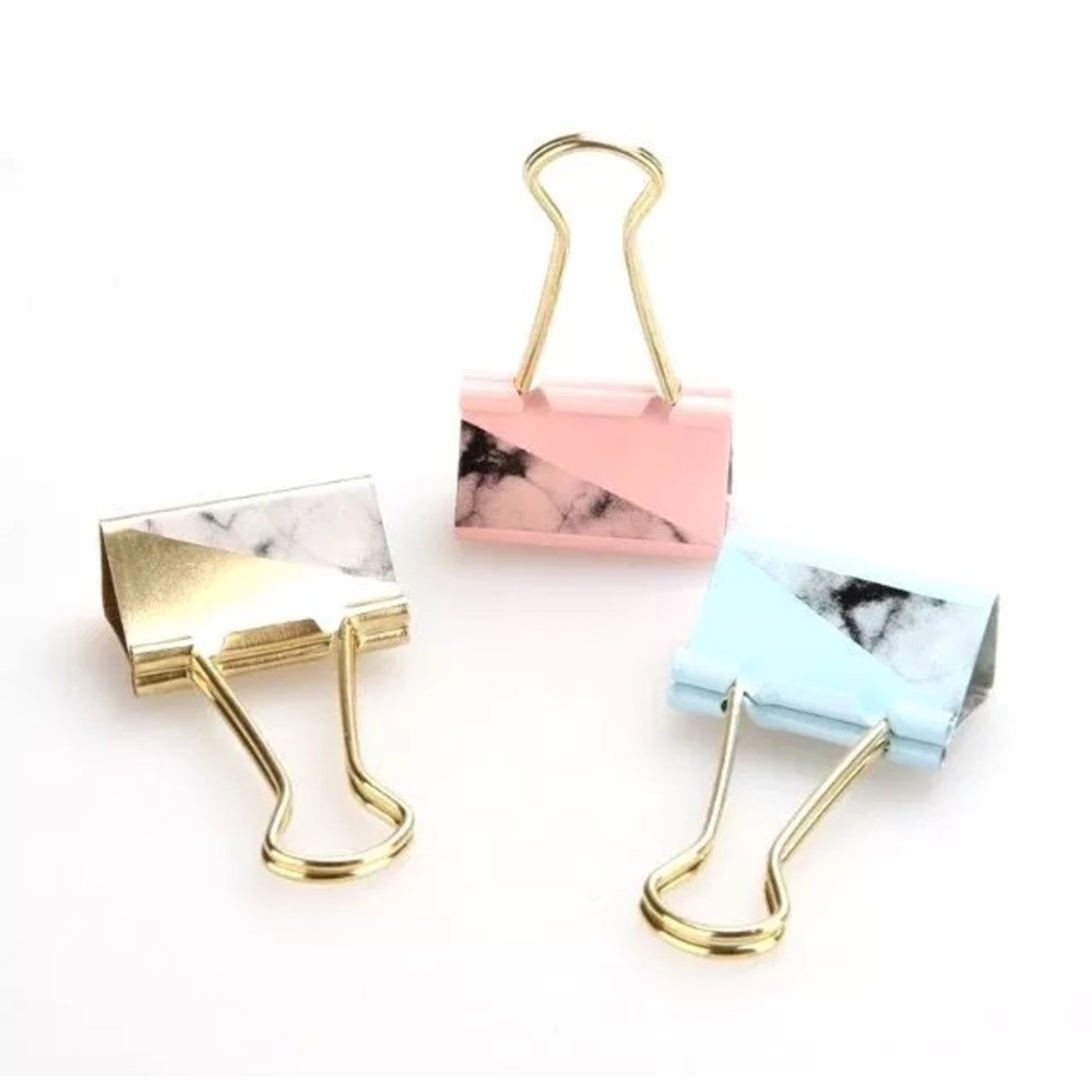 Marble Accent Binder Clips 6pc